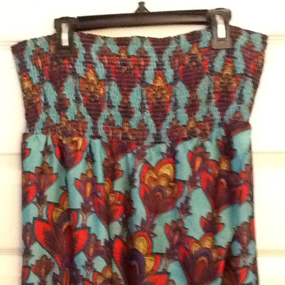 GORGEOUS! Boho Strapless Maxi Dress in Turquoise and Brown - Picture 3 of 6
